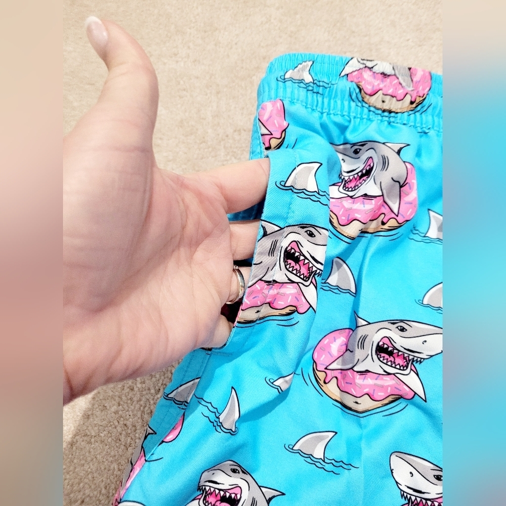Boys Shark Donut Swim Trunks Shorts Blue Pink Lined Drawstring Size M (8) - Picture 5 of 9